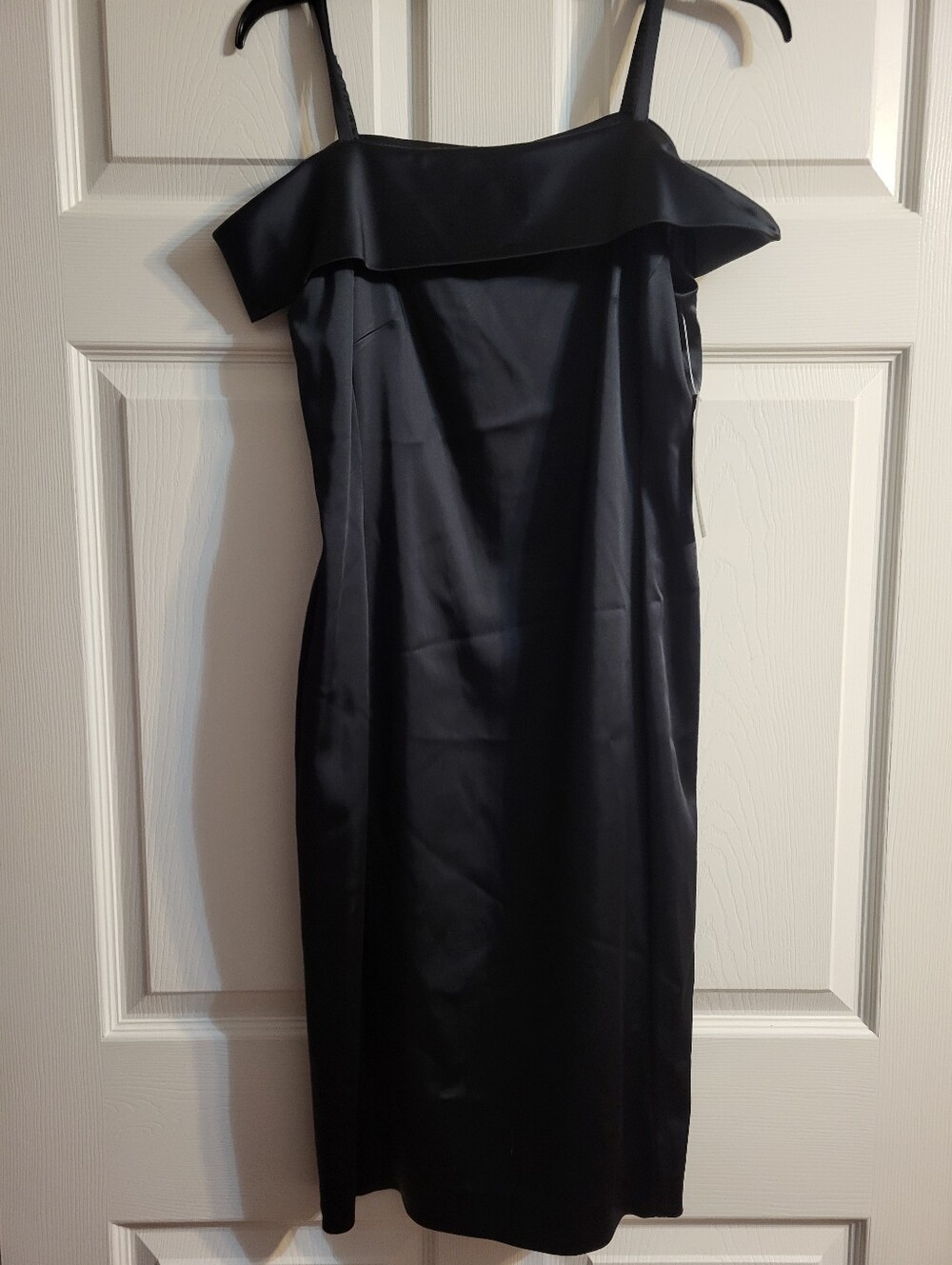 NWT Tahari Classic Midnight Navy Blue Off-Shoulder Midi Dress - Picture 1 of 13